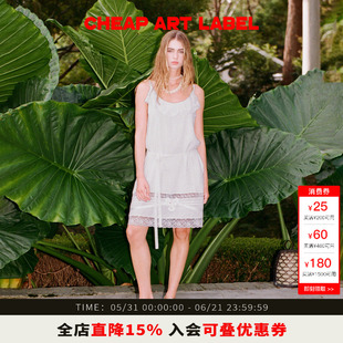 cheap art label透明荷叶边小花蕾丝拼接吊带连衣裙女26夏季新款
