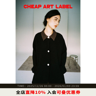 新款 cheap 黑色羊毛立绒毛呢贝扣刺绣廓形外套女25秋季 label art