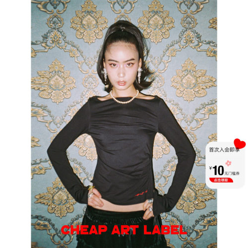 【26秋季新品】cheap art label黑色一字领刺绣修身打底衫上衣女