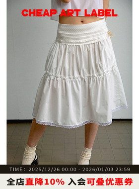 cheap art label白色腰部波点捏褶蕾丝花边蓬蓬半身裙25秋季新款