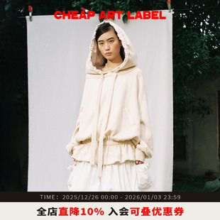 新款 cheap 女25冬季 label女巫帽边抽绳廓形卫衣荷叶边大帽衫 art