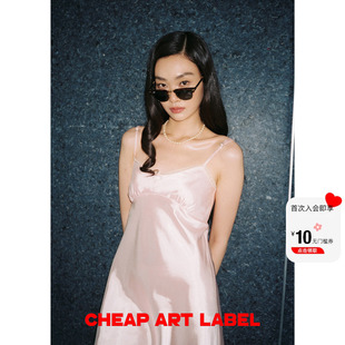 cheap art label 粉色缎面蕾丝花边拼接吊带连衣裙女2026夏新款