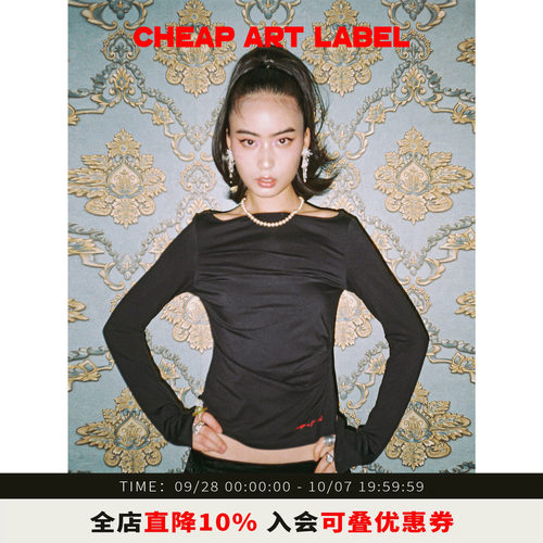 【26秋季新品】cheap art label黑色一字领刺绣修身打底衫上衣女