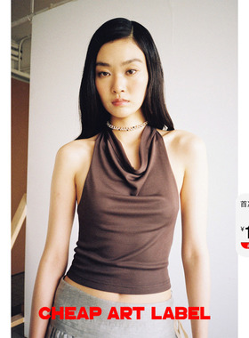 cheap art label 三色针织系带荡领小背心挂脖上衣女2026春夏新款