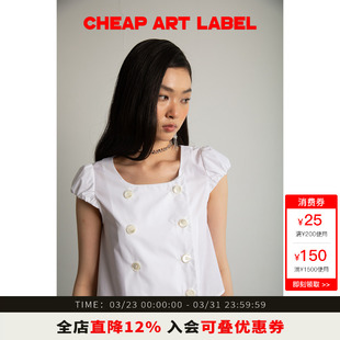 art 上衣女2026春夏新款 label 设计感短袖 白色双排扣小衬衫 cheap