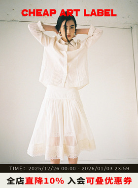 cheap art label米白色娃娃领蕾丝花边长袖退休衬衫女25秋季新款