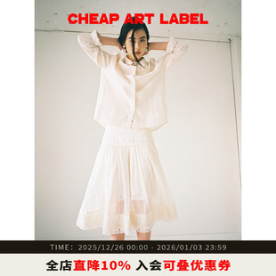 art 新款 label米白色娃娃领蕾丝花边长袖 女25秋季 退休衬衫 cheap