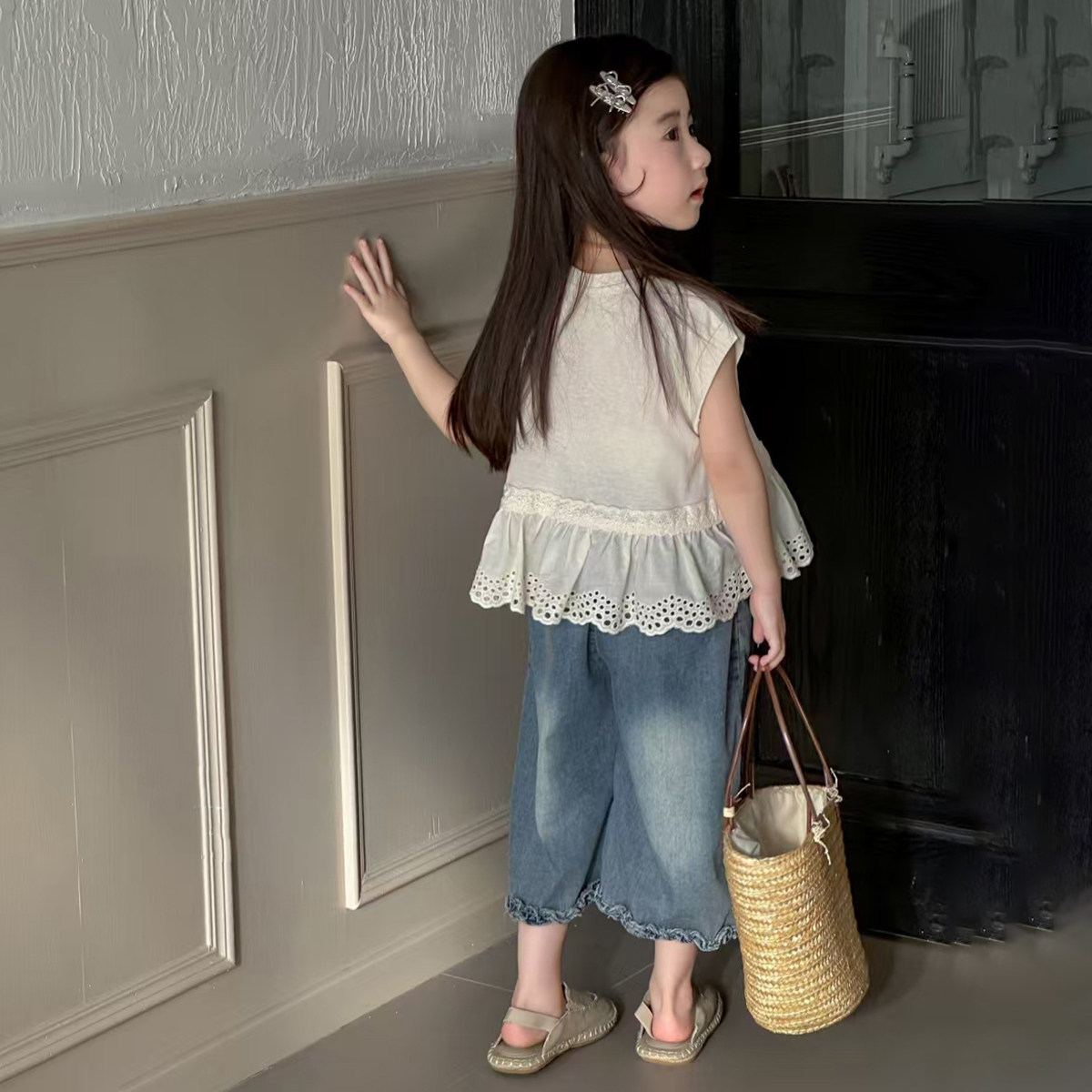 女童夏季牛仔裤套装韩版无袖花边小衫时尚韩版百搭ins两件套,童装/婴儿装/亲子装,套装,淘宝优惠券,粉丝福利购,淘宝优惠卷