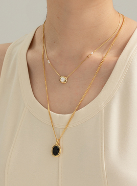 SOFTROOM天然母贝双面水晶项链女宝石锁骨链小众设计63oakave