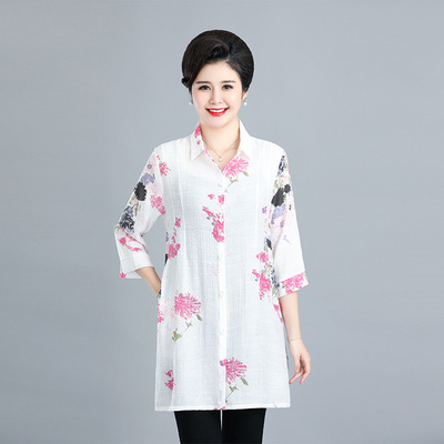妈妈装棉麻开衫中长款防晒衣女