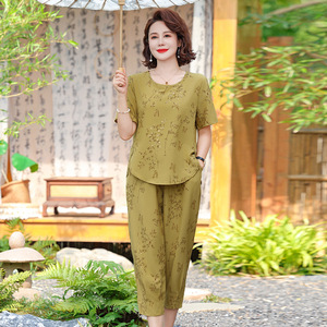 中老年新中式短袖两件套女装