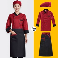 Красный черный лонгслив, фартук, берет