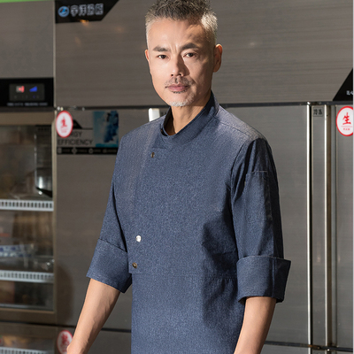 高级灰色七分袖厨师工作服男餐厅酒店西点师餐饮定制透气厨衣夏季