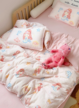 儿童被套单件纯棉双层纱布美人鱼宝宝幼儿园柔软全棉小被罩三件套
