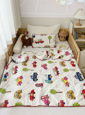 儿童夏凉被纯棉全棉幼儿园午睡薄被子夏季卡通汽车柔软宝宝空调被