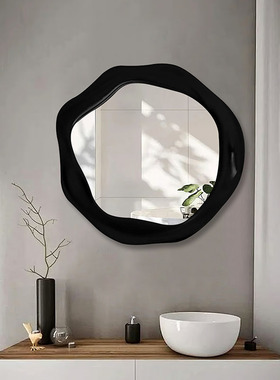 轻奢高级不规则浴室镜奶油风卫生间壁挂黑色浴室镜智能LED装饰镜