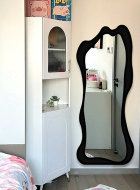 网红黑色异形壁挂全身镜奶油风卧室智能穿衣镜LED化妆镜玄关镜子