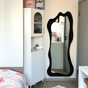 网红黑色异形壁挂全身镜奶油风卧室智能穿衣镜LED化妆镜玄关镜子
