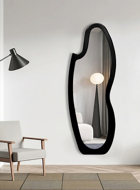 ins不规则黑色简约壁挂全身镜智能现代LED玄关镜家用卧室穿衣镜子