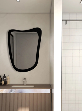 黑色异形壁挂玄关装饰镜卧室梳妆台化妆镜简约智能LED卫生间镜子