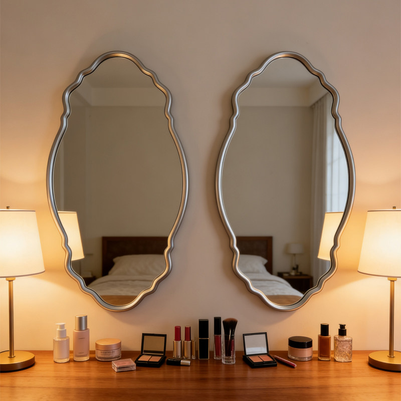 双台盆浴室镜简约轻奢异形厕所卫生间梳妆镜卧室梳妆台桌面化妆镜