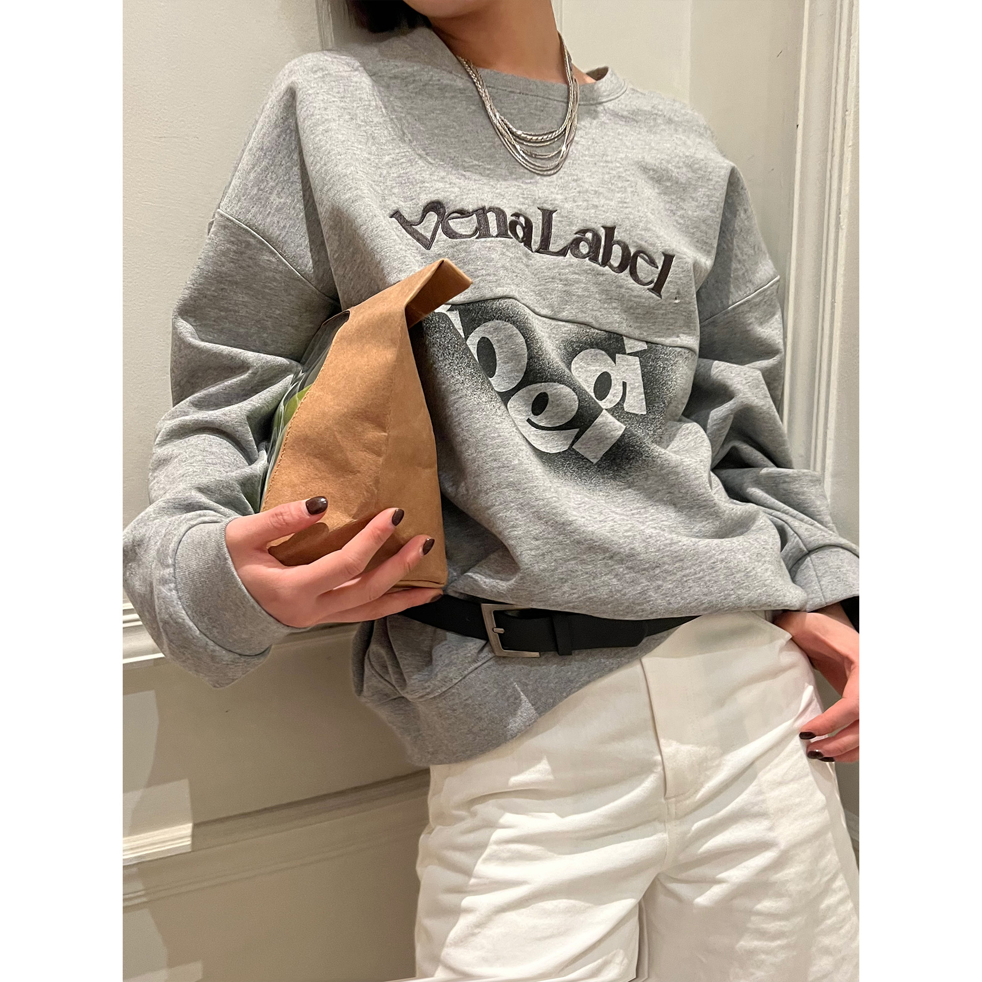 设计师品牌VenaLabel24春夏新款纯棉宽松字母logo印花长袖卫衣女