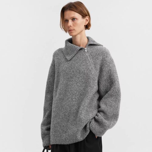 设计师品牌高领拉链毛织上衣女冬