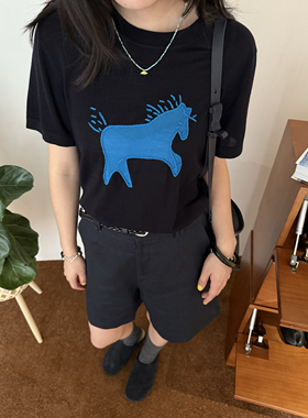 ASCRIPTION25春夏全羊毛重工小马刺绣针织短袖