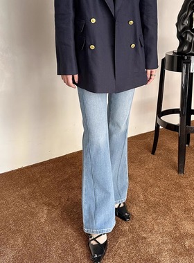 ASCRIPTION25春夏女士蓝色四面弹喇叭裤修身牛仔裤长裤