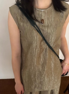 ASCRIPTION25春夏女士老钱风极简复古醋酸褶皱上衣无袖背心