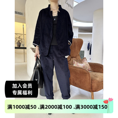 设计师品牌Nehera秋冬新款女士波曼棉灯芯绒简约休闲长裤藏青色