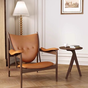酋长椅家用客厅书房实木单人沙发椅周杰伦同款黑胡桃木复古椅子