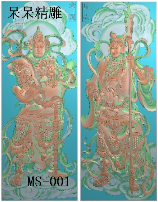 门神菩萨精雕图杨戬韦陀人物古代武将电脑雕刻图石雕浮雕图灰度图图片