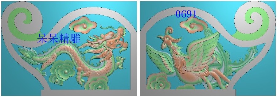 龙凤祥云电脑雕刻精雕图浮雕图墓碑耳朵边角石雕图BMP灰度图