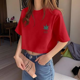 新款 甜辣短款 2025年纯棉夏季 短袖 上衣ins潮牌 t恤女装 宽松显瘦时尚