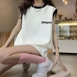 宽松港风休闲ins上衣潮流 2025新款 纯棉美式 潮流无袖 背心T恤女夏季