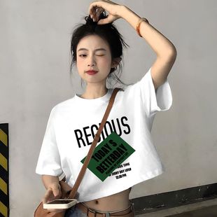 纯棉印花短袖 宽松设计感小众慵懒风ins上衣服 T恤女生2025短款 韩版