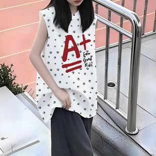t恤女夏季 白色无袖 休闲风小众独特甜美宽松高级感外穿小背心上衣