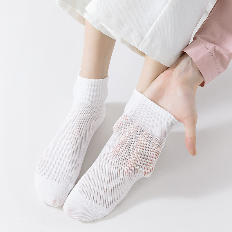 袜子女款夏季薄款棉袜网眼透气2026新款爆款纯色百搭白色夏天短袜