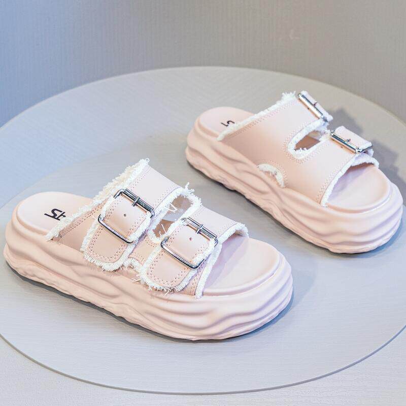 首谷真皮百搭拖鞋女2023年夏季新款毛边乞丐鞋厚底防滑外穿一字拖