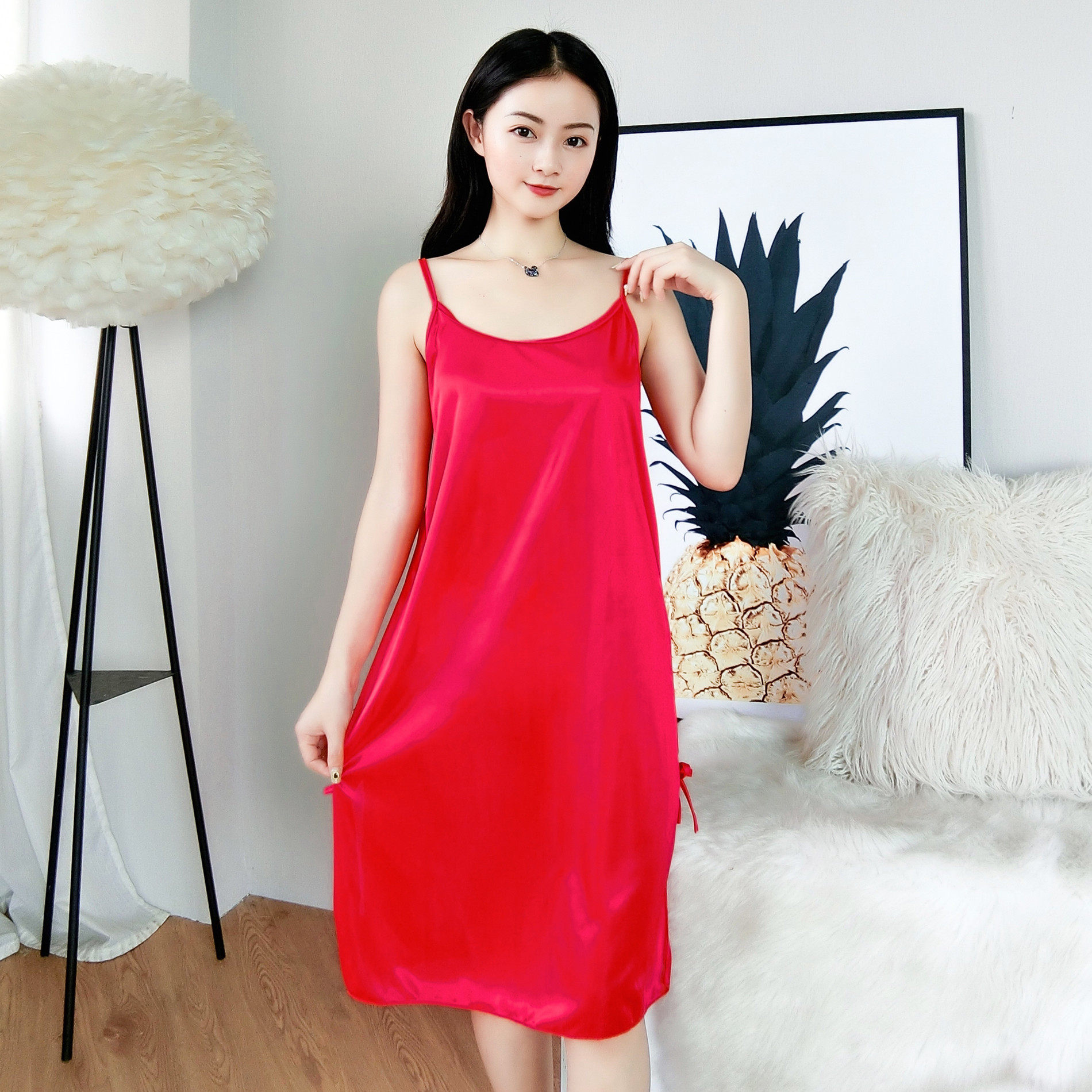 睡裙女夏季冰丝吊带性感大码胖MM长款雪纺宽松200斤薄款夏天睡衣