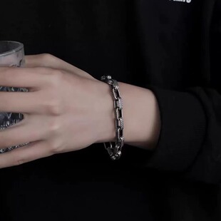 工业风粗款古巴钛钢手链男款潮流女嘻哈ins小众欧美街头男手饰品