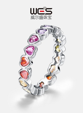 亚马逊跨境新款爱心彩锆戒指女S925银镶嵌彩宝指戒欧美风时尚