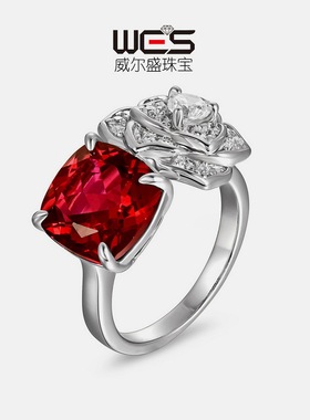 跨境热销S925纯银镶培育红宝戒指女轻奢欧美风仿真玫瑰食指戒