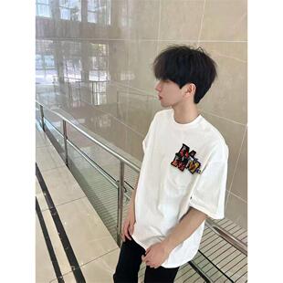 国潮美式纯棉刺绣短袖男T恤2026夏季高街潮牌高级感圆领半袖上衣