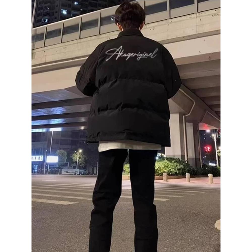 美式黑色加厚立领羽绒棉服棉衣男冬季新款高级感hiphop面包服外套