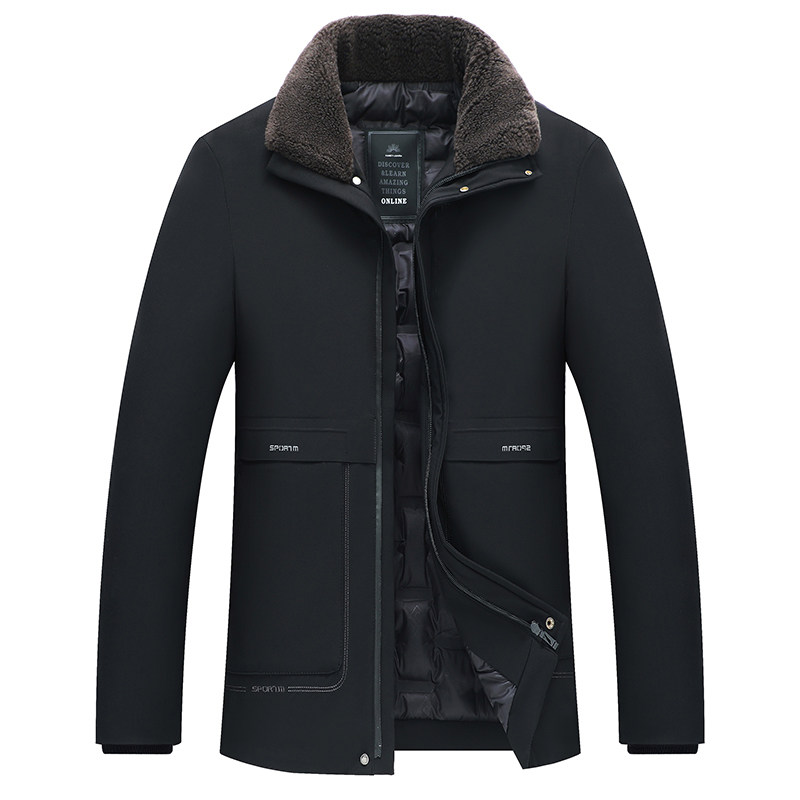 ROMON FUR COLLAR MID-LENGTH DOWN JACKET MENS WINTER JACKET THICKENED WARM AND COLD-PROOF MIDDLE-AGED DAD WEAR DOWN COTTON JACKET