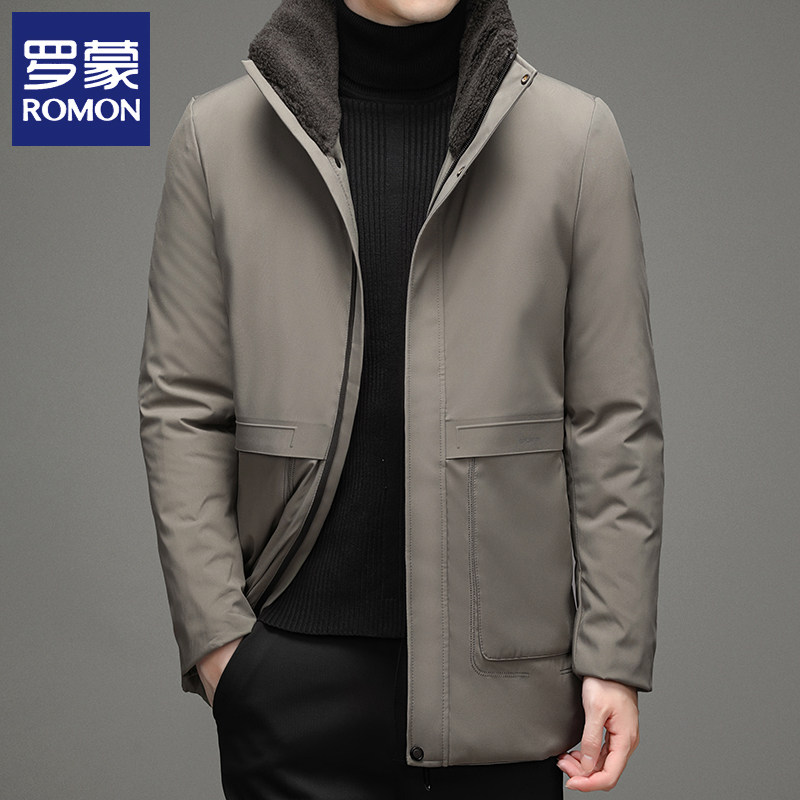 ROMON FUR COLLAR MID-LENGTH DOWN JACKET MENS WINTER JACKET THICKENED WARM AND COLD-PROOF MIDDLE-AGED DAD WEAR DOWN COTTON JACKET