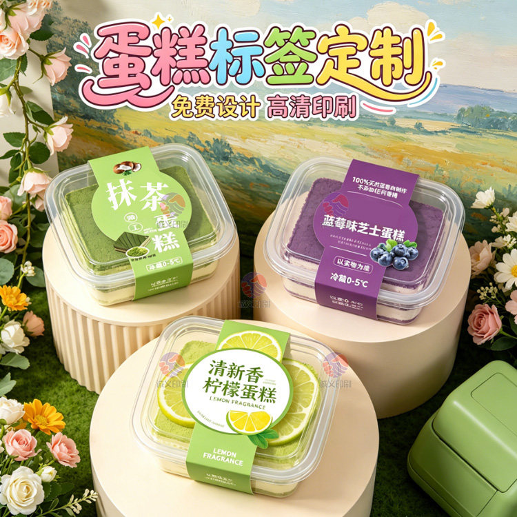 定制蛋糕标签贴纸榴莲千层腰封贴三明治包装封口贴提拉米苏不干胶