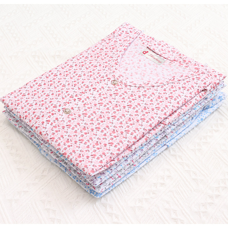 NEEDLE BAR MIDDLE-AGED AND ELDERLY LADIES COTTON CARDIGAN LOUNGEWEAR PAJAMAS THIN LOOSE LARGE SIZE PRINTED PLACKET MOM TOP